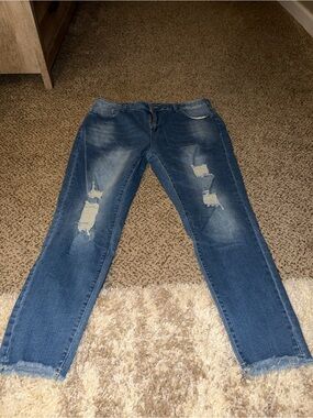 Amazon Women's Distressed Dark Blue High-Rise Jeans